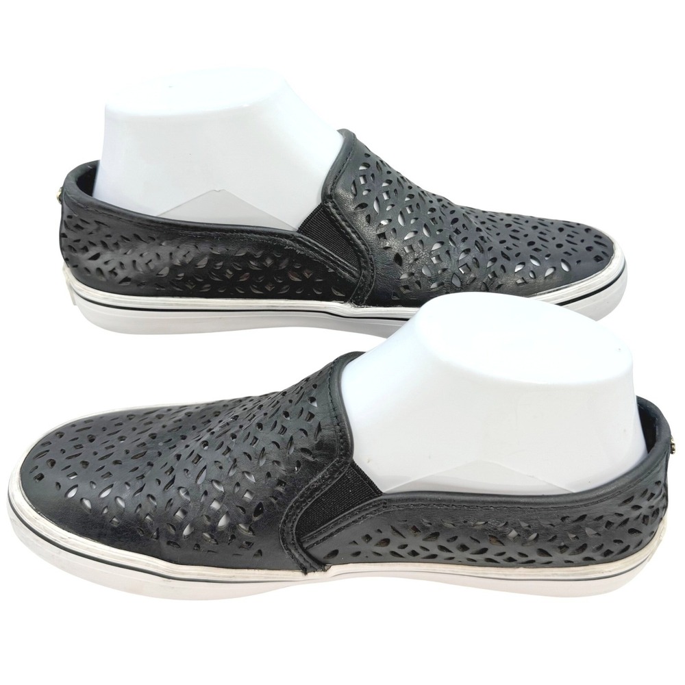 Kate Spade Slip On Loafers Sneakers Womens 7 Blk Laser Cut Leather Casual Shoes